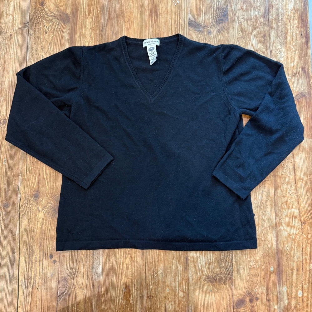 Chiara Marconi Black Pure New Wool V-Neck Sweater Made in Italy WM's Medium EUC